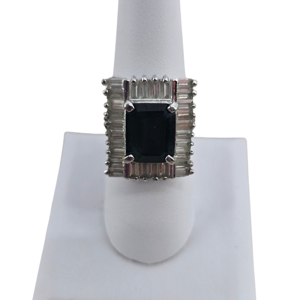 Unbranded Statement Ring Womens Size 8.25 Ballerina Halo Blue Silver Tone EUC
